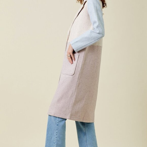 MYSTREE COLOR BLOCK LONG COAT - Picture 3 of 5